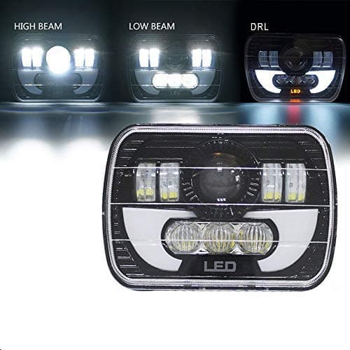 (One Piece) LED 5"x 7" 6X7 Projector Rectangular Headlights Assembly With Angel Eyes DRL For 87-95 Wrangler YJ 85-87 Chevy Truck Off Road(6457)