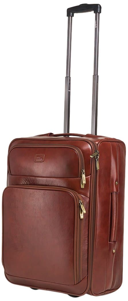 Condotti 4 Wheels Onboard Leather Trolley Roller Case, 50 cm, 43.8 L, Tan Brown