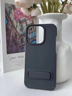 COVERLY for iPhone 14 Simple Frosted Stand TPU Stylish Phone case, Full Protection Holder Candy Color Gel Kickstand Korea PC Holder Anti-Fall Soft Rubber Mobile Back Cover for Apple iPhone 14 (Black)