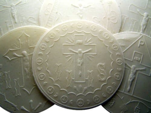 Assorted Pack of 100 White Altar Bread Embossed with Traditonal Designs 2 7/8" Dia Church Mass Hosts