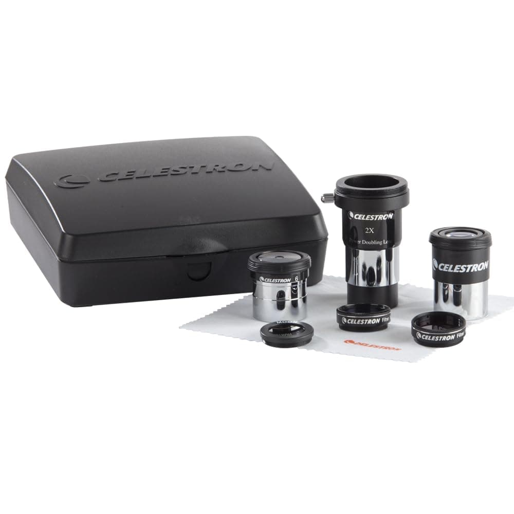 AstroMaster 8-Piece Eyepiece & Filter Accessory Kit - Includes Two 1.25” Eyepieces, 2X Barlow Lens, Three Filters, Cleaning Cloth and Hard Case Black
