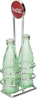 TableCraft Coca-Cola Salt and Pepper Shaker Set with Chrome Plated Metal Rack, Coca-Cola Salt and Pepper Shaker Set