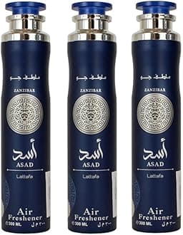 Arabian Air Freshener Bundle (3 x 300ml) Dubai, Luxury Scent, Long Lasting Fragrance (3 x Asad Zanzibar)