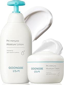 GOONGBE Pri-mmune Moisture Lotion & Cream - Korean Baby Moisturizer - Hypoallergenic Moisturizing & Calming Daily Moisturizer - Fast Absorbing, Naturally Derived Non-Greasy, 11.8oz + 6.1oz.