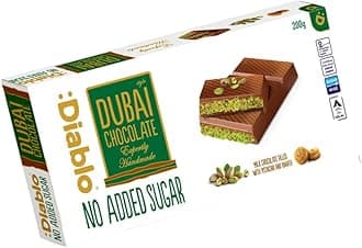 Diablo No Added Sugar Dubai Chocolate Bar – Smooth & Rich No Added Sugar Chocolate for All, Great for Gifting on Christmas, Birthdays, Valentines & More, Ideal Snack for Adults & Kids, 200g Pack of 1