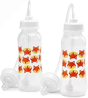 Hands-Free Baby Bottle - Anti-Colic Nursing System 9 oz Baby Bottle with Fast Flow Nipple/Teat 3m+ with Tube Straw Feeding System for Toddler (2 Bottles - Fox)