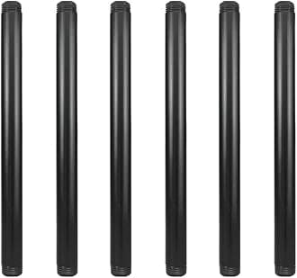 GeilSpace 6 Pack 1/2" × 10" Pre-Cut Black Metal Pipe, Industrial Steel Fits Standard Half Inch Black Threaded Pipes and Fittings - Vintage DIY Industrial Shelving (1/2" × 10")