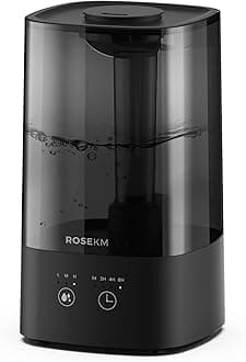 ROSEKM 4.5L Humidifiers for Bedroom, Humidifiers for Home Large Room, Cool Mist Humidfiers for Baby and Plant with Timer, Adjustable Mist Level, 360° Nozzle, Auto Shut-Off, Black