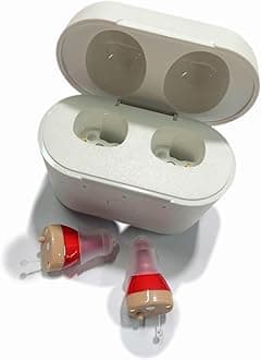 Digital Rechargeable Hearing Aids - Hearing Amplifiers with Noise Cancelling,Mini in Ear Hearing Aids Invisible for Seniors & Adults with Hearing Aid Accessories,OTC, Pair (Red)