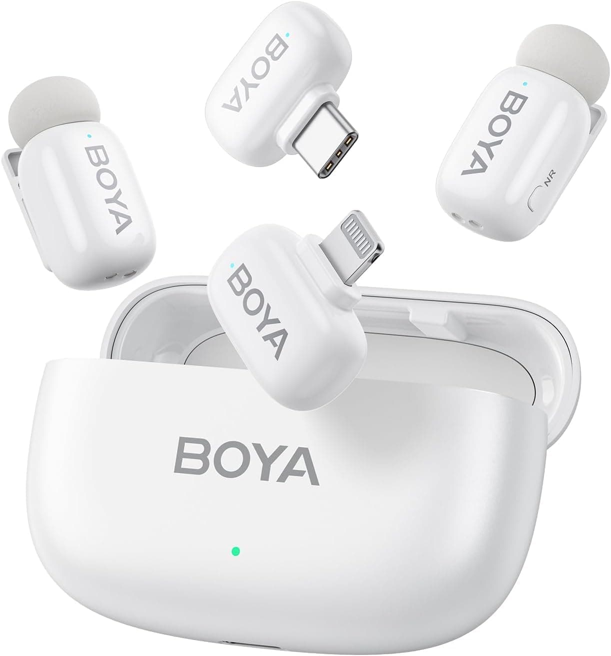 BOYA mini Wireless Lavalier Microphone for iPhone 16/15&Android, AI Voice Change, All-in-one, Noise Reduce, 30H Battery Life&Charging Case for Vlogging Video Youtube Podcast TikTok(Lightning&USB-C)