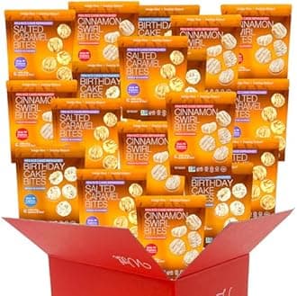 Mini Rice Cakes Variety Pack | 3 Flavors Birthday Cake, Cinnamon & Salted Caramel | Rice Crisps Healthy Snack Adults Kids | Vegan Gluten Free Allergen Free - (28 Bags (12 Birthday Cake, 10 Cinnamon, & 6 Caramel))