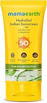 HydraGel Indian Sunscreen with Aloe Vera and Raspberry for Sun Protection | SPF 50 & PA++++ Protection | Shields from UVA & UVB Rays | Tan Protection | Non-Sticky & Light | 50 g