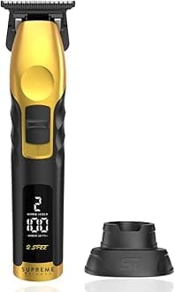 Supreme Trimmer 2Spee Hair Trimmer | 3 Hour Use, Removable Blades, 2 Speeds, Battery Display | Cordless Professional Barber 0 gappable Trimmer | ST622 Gold