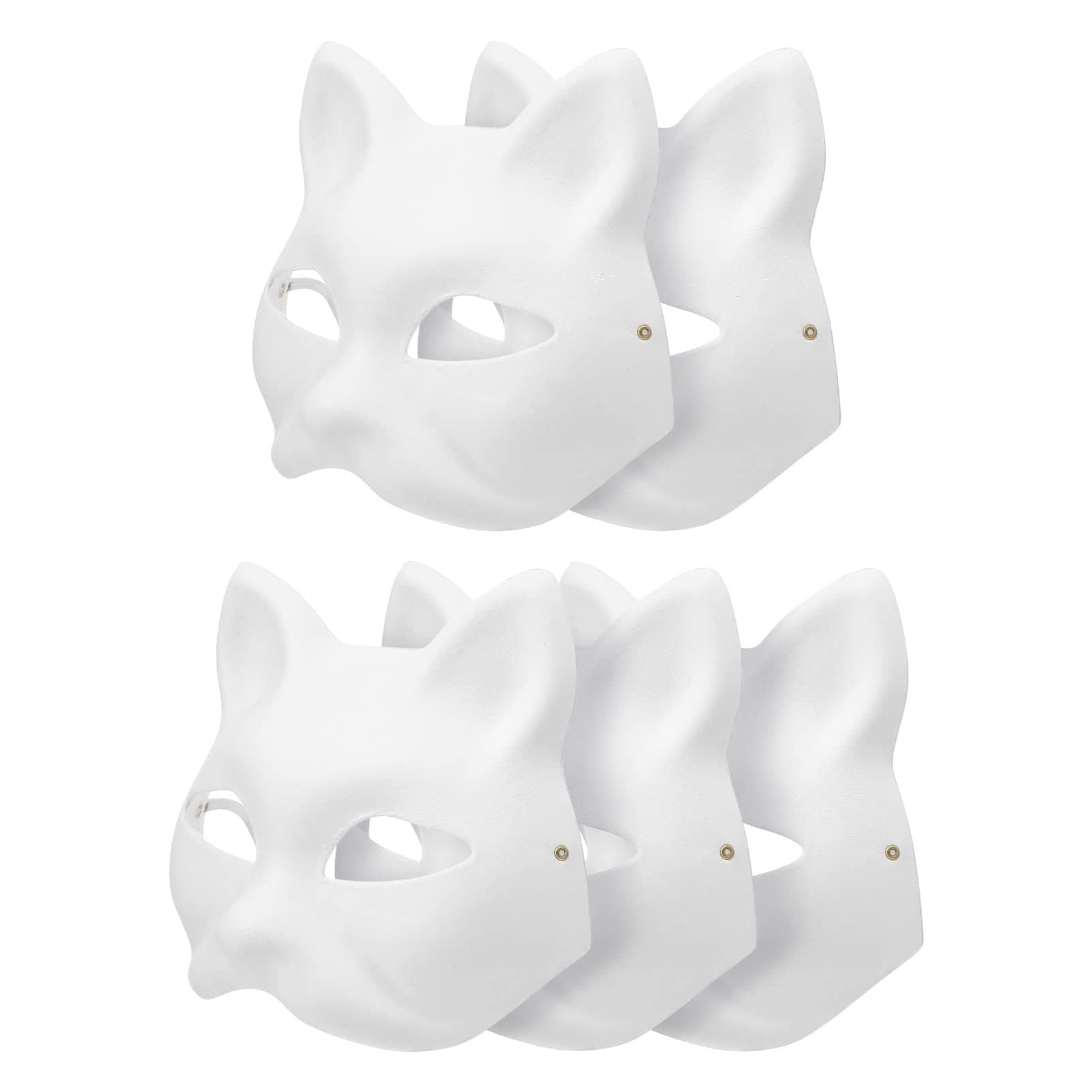 MAKINGTEC DIY Unpainted White Paper Mask Fox Cat Face Pulp Blank Hand Painted Mask for Dance Party Festival Performance (5 Pcs)