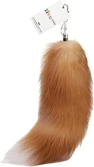 Iivos Fluffy Fox Tail Fur Keychain Cosplay Toy Party Costume Furry Wolf Tails Handbag Accessory Key Chain Ring Hook, Sun Fox, About 16 inches