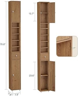 Haotian Bathroom Narrow Storage Cabinet Skinny Tall Unit with Adjustable Shel...