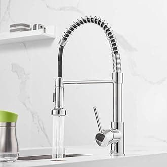 OWOFAN Spring Kitchen Sink Faucet Low Lead Commercial Solid Brass Single Handle Single Lever Kitchen Faucet with Pull Down Sprayer, Polished Chrome Kitchen Faucets