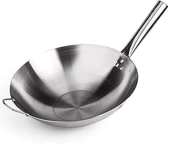 Chinese Iron Wok,Cast Iron Pan,Non-Stick Pan,Carbon Steel Flat Bottom Wok for Induction Cooker,Gas Stove (Size : 36cm/14.1in)