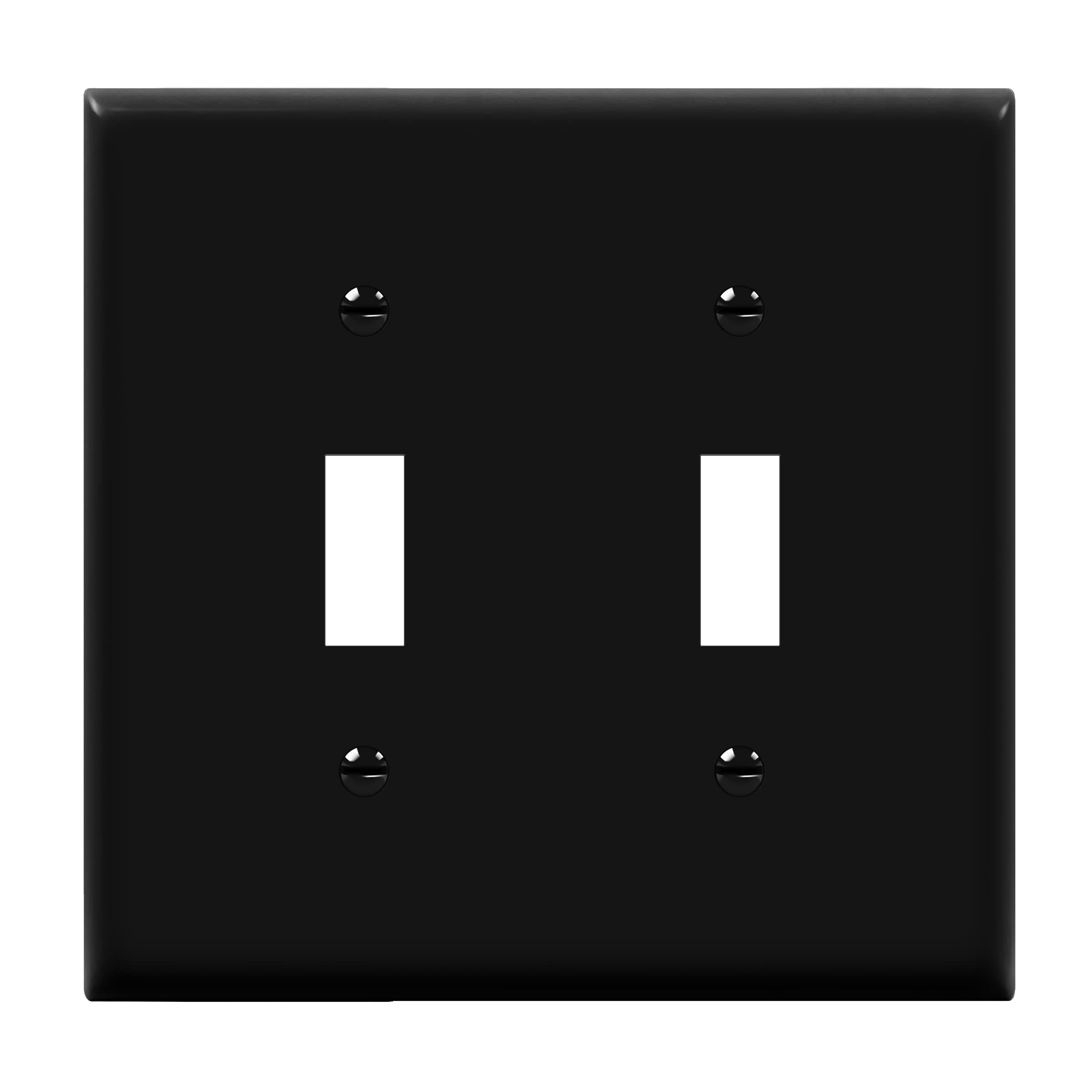 Double Toggle Switch Cover, Two Gang Light Switch Wall Plate, Standard Size 2-Gang 4.5" x 4.5", Unbreakable Polycarbonate Thermoplastic, UL Listed, 8812-BK, Black