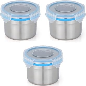 STEELLOCK Stainless Steel Container/Dabba with 4 Side Clip Lock see through Lid for Office & School Use/Food Grade/Air Tight/Easy to Carry/Leak Proof (SL-1202-3pcs X 350 ml, Blue)