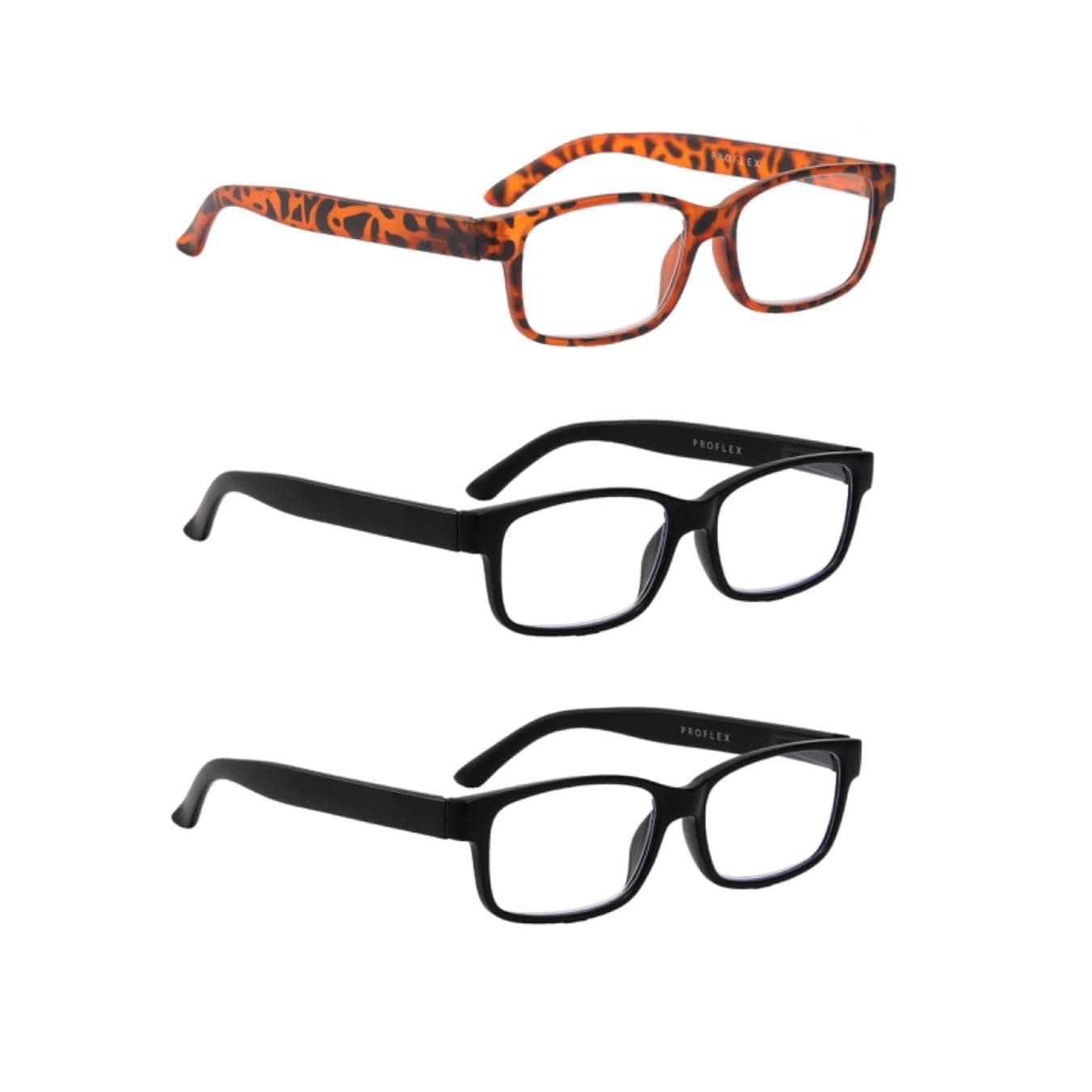 PROFLEXSafari Reading Glasses - anti-headache, BluOptix blue light blocking, spring hinges, tough impact & scratch resistant, unisex (mens + womens), stylish +1.0, 1.5, 2.0, 2.5, 3.0, 3.5, 4.0