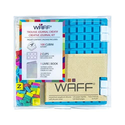WAFF, Soft Silicone Cube Tiles and Notebook / Journal Combo, Mini, 4.25" H x 3" W (+ 100 Cubes) - Aqua
