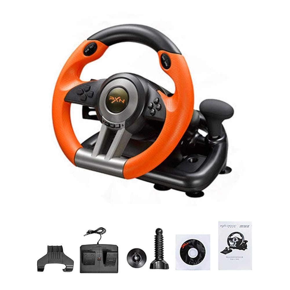 Purplert Racing Wheel – Support PC / PS3 / PS4 / X-One Computer Game Steering Wheel Simulation Racing Simulation Car Driving School – orange
