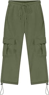 Boys' Open Bottom Fleece-Lined Sweatpants with Pockets High Elastic Waist Baggy Wide Straight Leg Pants 5-15 Years