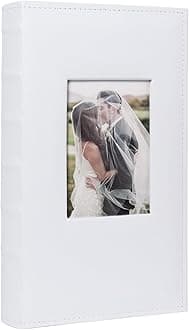 RECUTMS Photo Album Hold 300 4x6 Horizontal Pictures with Front Window for Christmas Weddings Holidays Vacations Family (White)