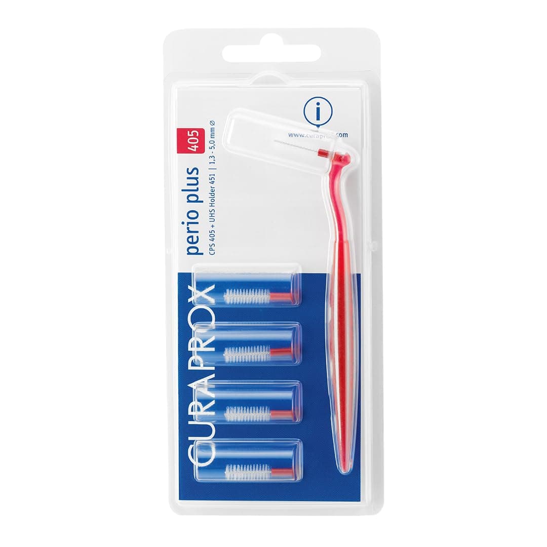 Curaprox CPS 405 Perio Plus | 5 CPS 405 Brushes + UHS 451 Cherry Pink Holder | Gentle Deep Cleaning for Sensitive Gums | Ideal for Gum Care and Oral Hygiene