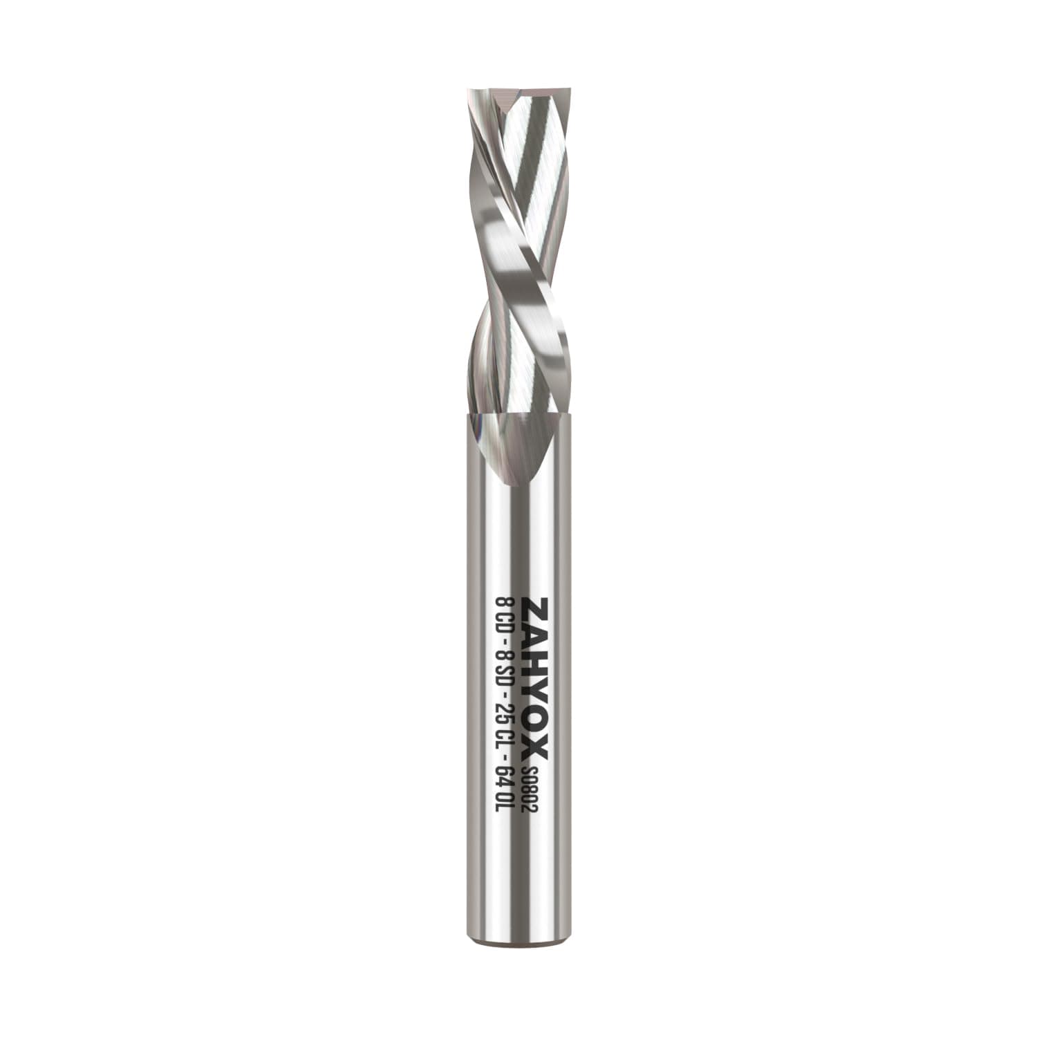 Downcut Spiral CNC Bit, Solid Carbide Straight Router Bit, 8 CD - 8 SD - 25 CL - 64 OL, CNC Router Bits, CNC End Mill