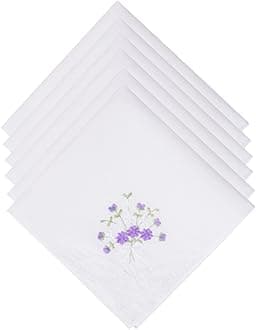 Selected Hanky Women's Cotton Handkerchiefs Flower Embroidered with Lace, Ladies Hankies 6 Pcs - Purple Floral