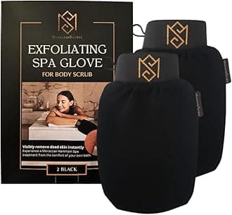 MS Exfoliating Bath Glove for Body Scrub (Kessa mitt) - for Dead Skin Scrubbing and Deep Pore Cleansing - Gentle Viscose Fiber - by MoroccanSource (Pack of 2)