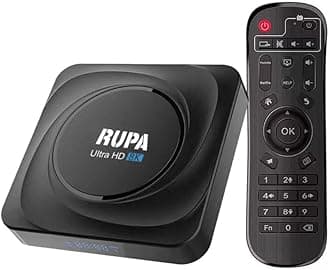 RUPA Android TV Box 11.0, 2025 8K Android Box 4GB RAM 32GB ROM Smart TV Box with Ethernet 1000M LAN Dual WiFi 2.4G/5.8G Support 8K 6K 4K 3D HDR BT4.0 USB 3.0 - Black