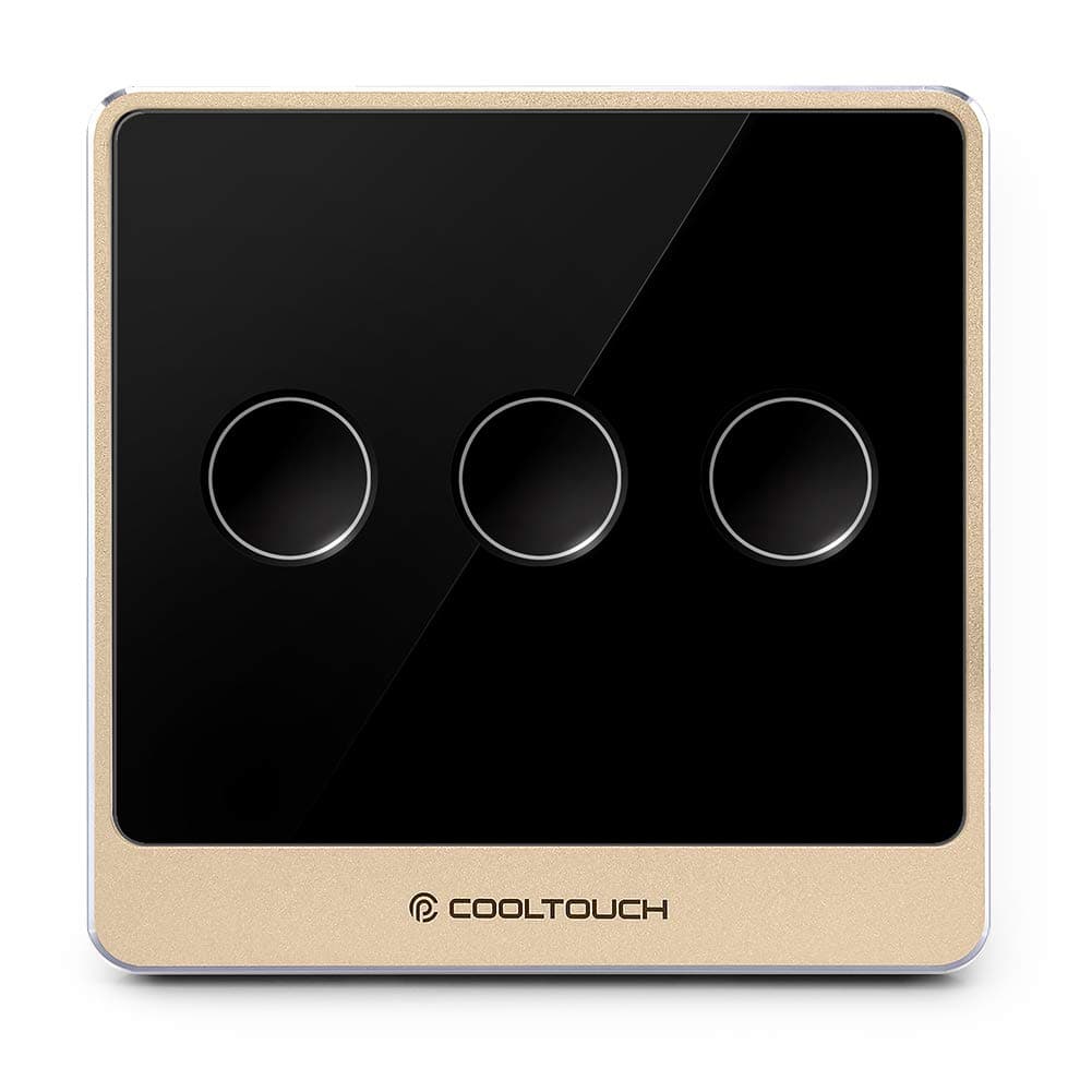 COOLTOUCH Z-Wave Plus Smart Wall Light Switch with Glass Touch Panel,Requires Neutral Wire and Hub,Works with SmartThings Wink and Alexa (3 Buttons, Black)