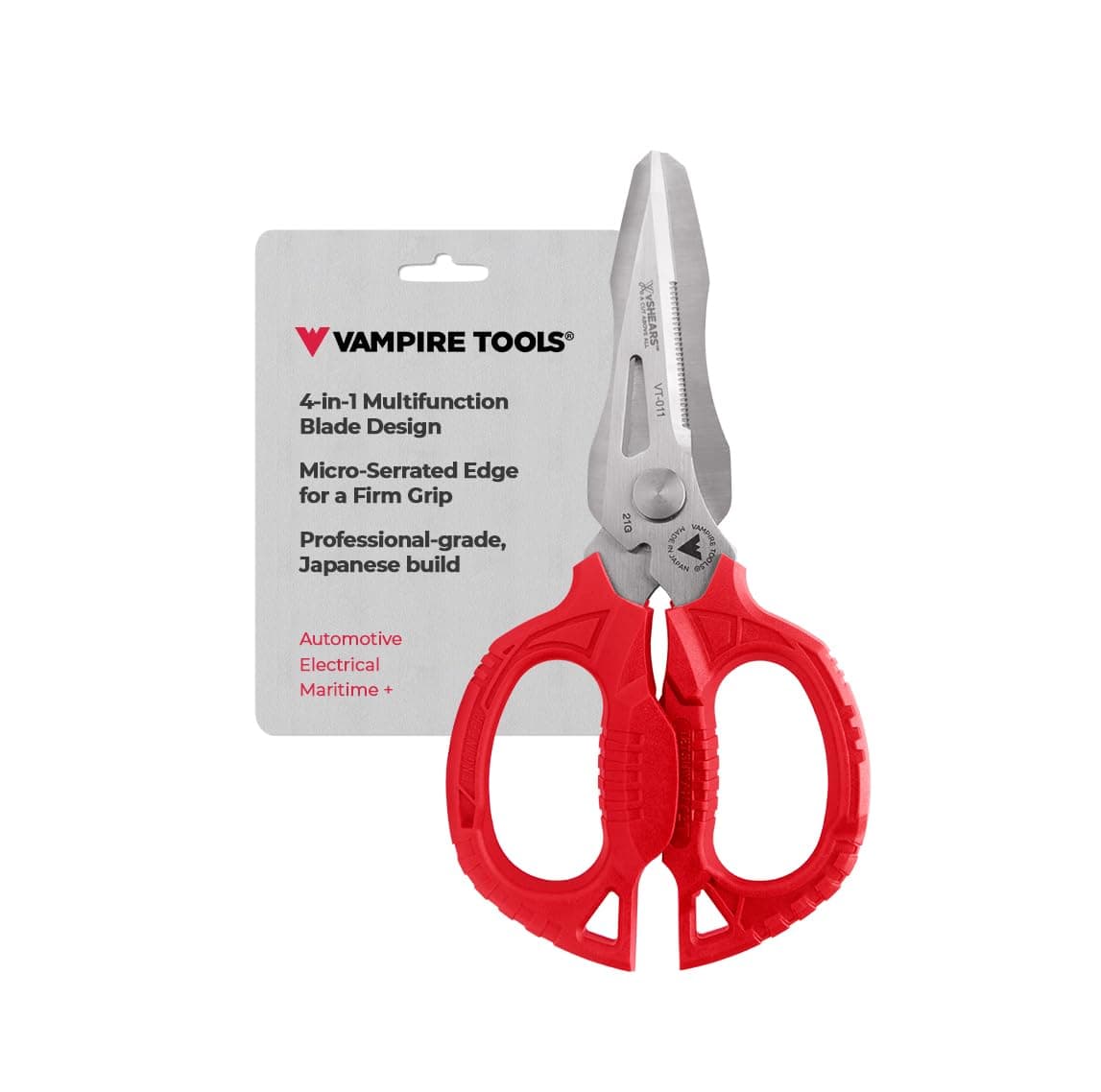 VAMPLIERS 6.3" Multi-purpose Utility Scissors. Made in Japan. 4-in-1 Combination Blades. Heavy Duty Shears Cuts Carpet, Leather, Copper Wire, Insulated Cable, Cords, Rope & More