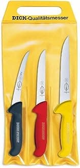 F. DICK - ErgoGrip Knife Set 3 pcs - Butcher knife set - Boning 5.1", Wide boning 5.9" & Cut-off 7.1" knives & 56 HRC - Ideal for processing meat - NSF Certified - Stainless steel - Made in Germany