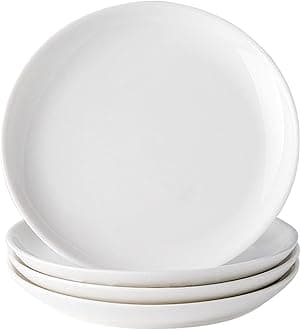 4 Piece Ceramic Appetizer Plates, 5.6 Inch Small Dessert Plates Set, White Round Plates for Bread, Butter, Snack, Lightweight Dinnerware Saucer Sets - Ivory, Oven, Microwave & Dishwasher Safe