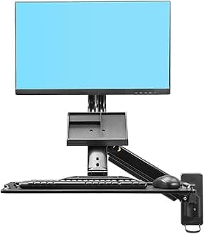 D32 MB32 Computer Sit-Stand Workstation Wall Mount Lift Monitor Stand with Keyboard Gas Spring(Black)