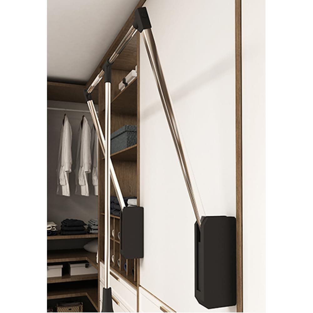 XIIW Pull Down Closet Rod, 60 lbs Load Capacity, Stainless Steel Adjustable 26-35 inches Soft-Close Wardrobe Lift Rail Organizer for Hanging Clothes, Two-way Buffering Side & Back Mounted Closet Rod