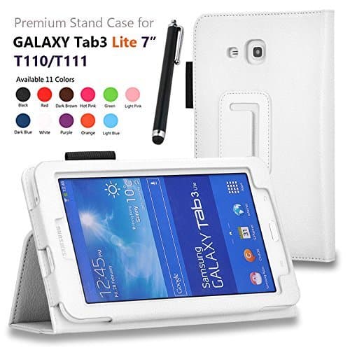 Galaxy Tab 3 Lite 7.0 / Galaxy Tab E Lite 7.0 Case - SHEROX Premium Folio Leather Case for Samsung Galaxy Tab 3 Lite 7.0 / Galaxy Tab E Lite 7.0 Inch Tablet, With Stylus Touch Pen (White)