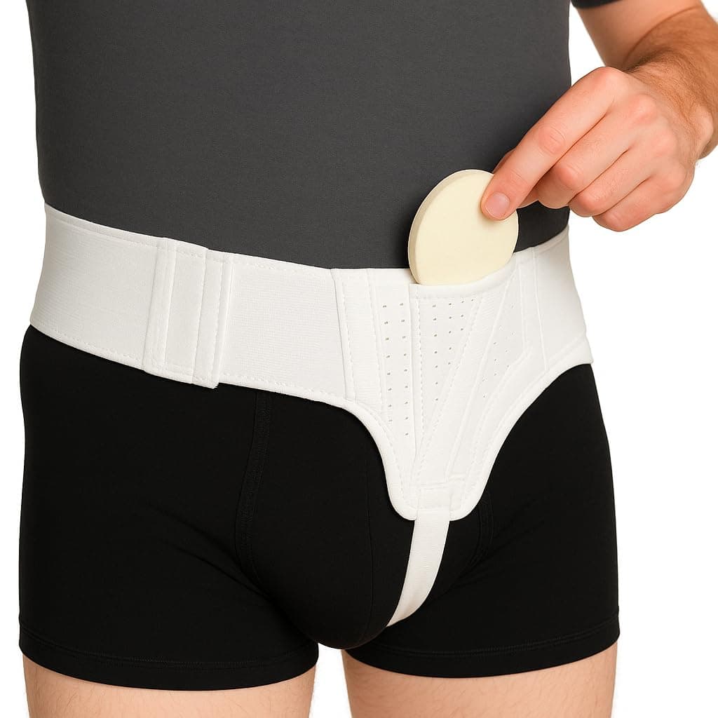 Left Side Inguinal Hernia Truss – Post-Surgery Support White Belt with Adjustable Strap & Compression Pad – Targeted Groin Relief for Men and Women (Large)
