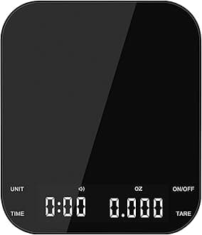 Coffee Scale with Timer, Kitchen, Digital, Rechargeable, Glass Mirror Design, for Pour-Over Barista, 0.3-3000g/0.1g