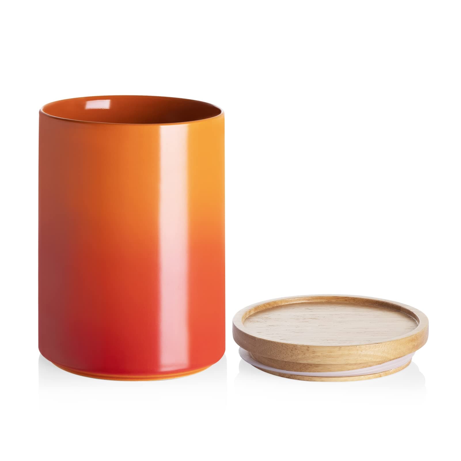 Sweejar Ceramic Food Storage Jar, Stackable Kitchen Canisters, Containers with Airtight Seal Wooden Lid for Serving Ground Coffee, Tea, Sugar, Salt and More - 28 Fl Oz (Gradient Orange)