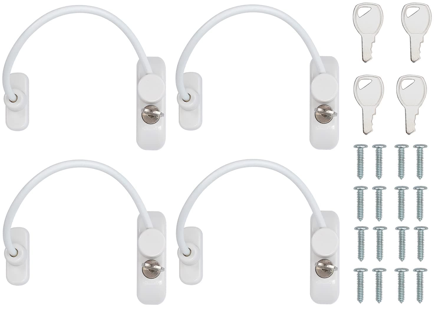 Kamtop 4 PCS Window Restrictor Locks, Lockable Window & Door Limiters with Keys, Child-Friendly Casement Window Lock, Window Opening Control Guard for Improved Child Protection (White)