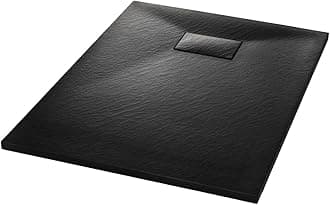vidaXL Shower Base Tray in Sleek Black, Low-Profile Design, SMC Material, Scratch/Stain, with Slate Stone Surface, Easy Clean - Dimensions: 100 x 70 cm