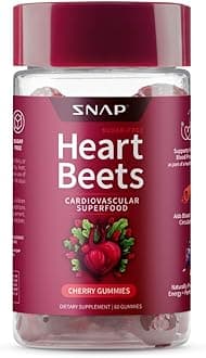 Snap Supplements Heart Beets Organic Beet Root Gummies, Cardiovascular Support Supplement for Men & Women, Pomegranate, Red Spinach, Heart Health & Circulation Support, Sugar Free, Cherry, 60 Gummies