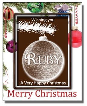 Christmas Chocolate Bauble card with Name - Ruby