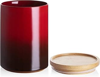 Sweejar Ceramic Food Storage Jar, Stackable Kitchen Canisters, Containers with Airtight Seal Wooden Lid for Serving Ground Coffee, Tea, Sugar, Salt and More - 28 Fl Oz (Gradient Red)