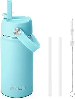 Kids Insulated Water Bottle, 14oz BPA FREE 18/8 Stainless Steel Travel Tumbler Double Wall Vacuum Leak Proof Kids Cup with Straw Metal Water Bottle for School Boys Girls(1 Pack, Sky)